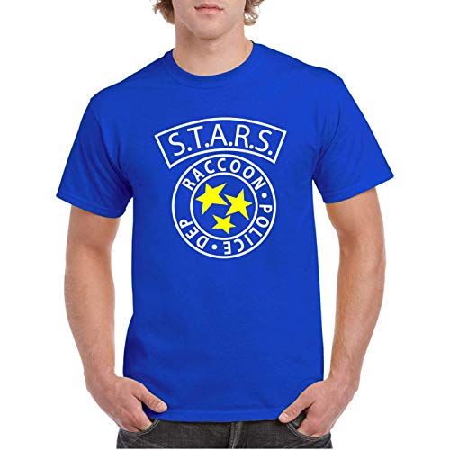 Stars Raccoon Resident Police Department Evil - Camiseta Fruit of The Loom Manga Corta (Azul Royal, XXL)