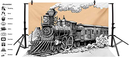 Steam Engine - Fondo de vinilo para fotografía de 30,5 x 25,4 cm, diseño vintage con carril de tren salvaje oeste en el campo, fondo artístico para fiesta de cumpleaños, boda, estudio, fotografía
