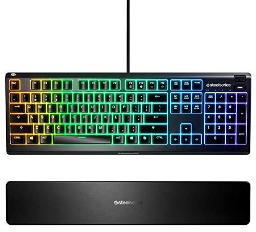 SteelSeries Apex 3 - Teclado RGB para gaming (Iluminación RGB de 10 zonas, reposamuñecas magnético superior) Teclado QWERTY Español