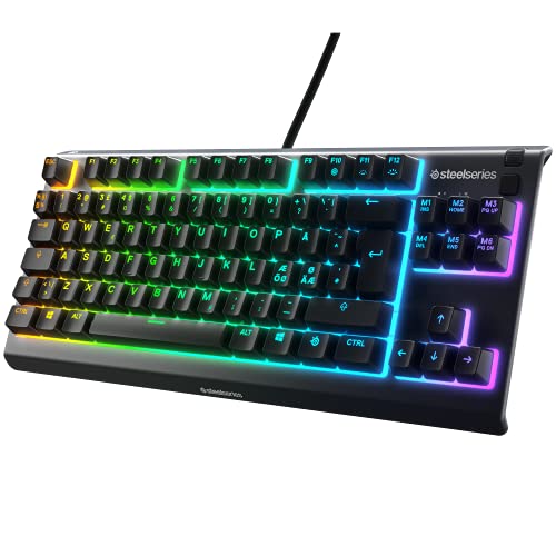 SteelSeries Apex 3 TKL RGB Gaming Keyboard - Factor forma compacto TKL de esports - Iluminación RGB de 8 zonas - Teclado QWERTY Nórdico