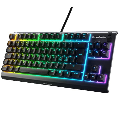 SteelSeries Apex 3 TKL RGB Gaming Keyboard - Factor forma compacto TKL de esports - Iluminación RGB de 8 zonas - Teclado QWERTY Nórdico