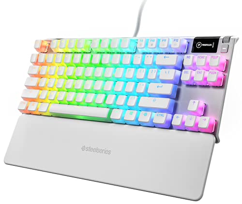 SteelSeries Apex 7 TKL Ghost - Teclado mecánico para Gaming - Pantalla Inteligente OLED - Lineal y silencioso - Teclas de Doble inyección PBT Estilo Pudding - Teclado Americano (QWERTY)