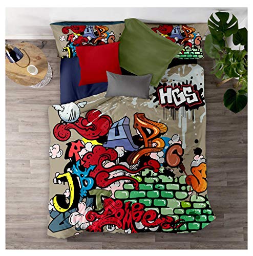 Sticker Superb Funda Nórdica y Fundas de Almohada Microfibra Estilo Hip Hop Graffiti Cool Boy Girl Ropa de Cama Juego de 2/3 Piezas (Style 1,220_x_240_cm)