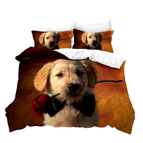 Sticker Superb. Juego de Cama Funda Nórdica Microfibra Perro Animal, 3 Piezas, Funda Nórdica 180 x 210 cm con Cremallera + 2 Funda de Almohada 50 x 75 cm (Negro A,Cama 80/90 (180 x 210 cm))