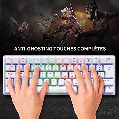 STOGA Teclado mecánico para juegos 60%, RGB pequeño y compacto de 61 teclas USB-C con cable interruptor marrón Mini teclado de ordenador para juegos/sobremesa,francés diseño - Negro