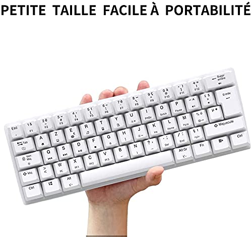 STOGA Teclado mecánico para juegos 60%, RGB pequeño y compacto de 61 teclas USB-C con cable interruptor marrón Mini teclado de ordenador para juegos/sobremesa,francés diseño - Negro