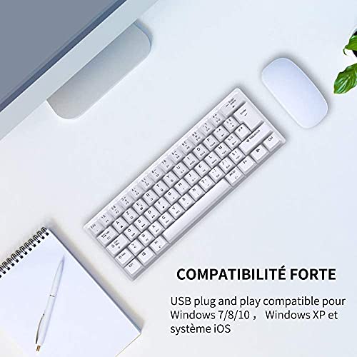 STOGA Teclado mecánico para juegos 60%, RGB pequeño y compacto de 61 teclas USB-C con cable interruptor marrón Mini teclado de ordenador para juegos/sobremesa,francés diseño - Negro
