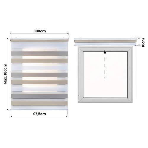 STORESDECO Estor Noche y Día, Estor Enrollable con Doble Tejido para Ventanas y Puertas (100 cm x 180 cm, Tricolor)