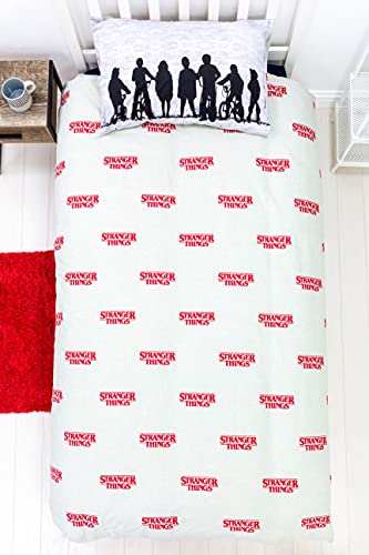 Stranger Things - Funda de edredón para cama individual, con licencia oficial, diseño reversible de 2 caras con funda de almohada a juego, polialgodón, gris (individual)