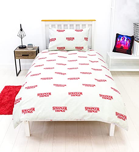 Stranger Things - Funda de edredón para cama individual, con licencia oficial, diseño reversible de 2 caras con funda de almohada a juego, polialgodón, gris (individual)