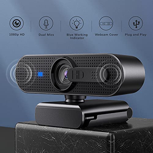 Streaming Webcam 1080P Full HD con tapa de confidencialidad, cámara web Autofocus, doble micrófono estéreo para Zoom, Skype, chat vídeo, conferencia, compatible con PC, Mac, Windows