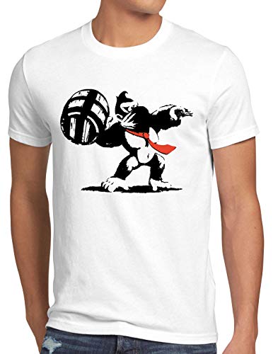 style3 Grafiti Kong Camiseta para Hombre T-Shirt Donkey Pop Art Banksy Geek SNES Wii u Nerd Gamer, Talla:M, Color:Blanco