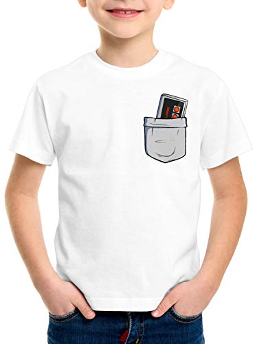 style3 NES Bolsillo Camiseta para Niños T-Shirt, Color:Blanco, Talla:128