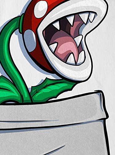 style3 Planta Piraña Bolsillo Camiseta para Hombre T-Shirt Pocket Mario Switch SNES, Talla:S, Color:Blanco