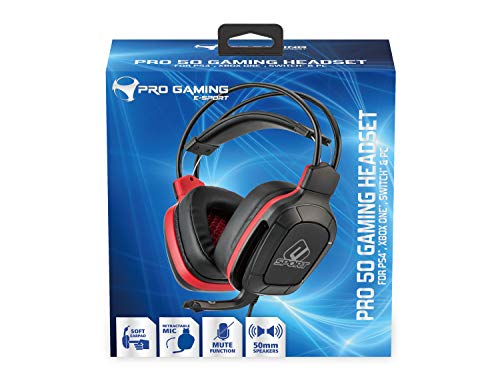 Subsonic - Auriculares para jugador con micrófono, Pro Gaming 50, esport rojo (PS4 Slim /Pro / Xbox One / PC / Nintendo Switch - esport rojo