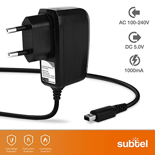 subtel® Cargador 1,1m Compatible con Nintendo DSi/DSi XL / 2DS / 2DS XL / 3DS / 3DS XL, Cable Carga System Connector 5V 1A / 1000mA Fuente de Alimentación Adaptador CA