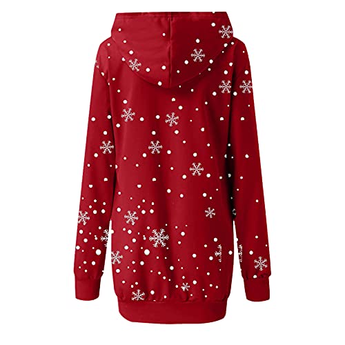 Sudadera con Capucha para Mujer Manga Larga Vestidos Suéter Navidad Longitud Media Delgada y Elegante Jersey Pullover Motivo de Alce Navideño Vestido para Navidad Otoño Pullover Sweatshirts XXL