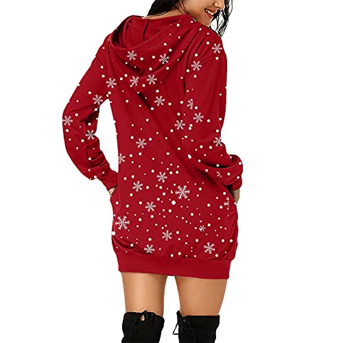 Sudadera con Capucha para Mujer Manga Larga Vestidos Suéter Navidad Longitud Media Delgada y Elegante Jersey Pullover Motivo de Alce Navideño Vestido para Navidad Otoño Pullover Sweatshirts XXL