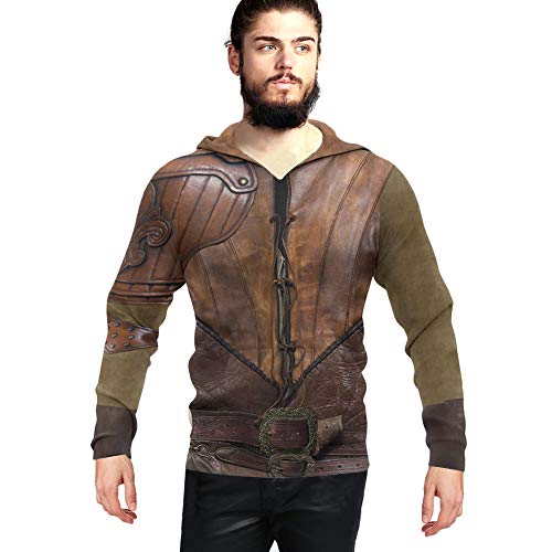 Sudadera con capucha vikinga para hombre, diseño de God of War Armor 3D, impresión digital, manga larga, con capucha, color marrón, L