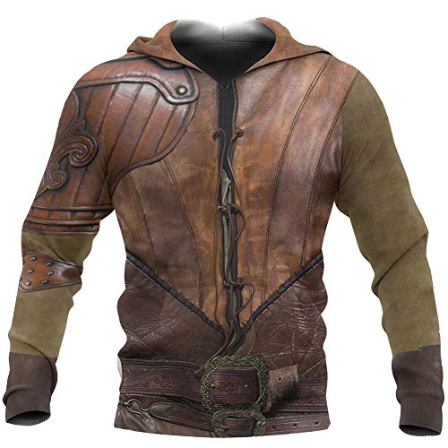 Sudadera con capucha vikinga para hombre, diseño de God of War Armor 3D, impresión digital, manga larga, con capucha, color marrón, L