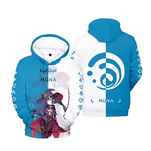 Sudadera con Capucha,Genshin Impact Mona Unisex 3D Print Pullover Casual Juego de Anime Cremallera Chaqueta Ropa