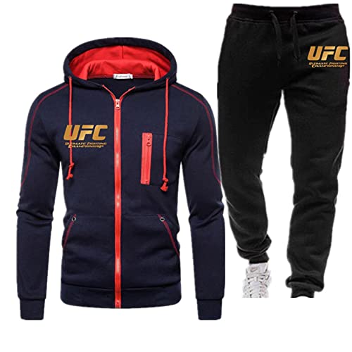 Sudadera Traje de Entrenamiento de Moda, Sudadera con Capucha y Pantalones al Aire Libre de UFC de impresión MMA de los Hombres, Regalo para los fanáticos de UFC (Color : Blue+Black-2, Size : 3XL)