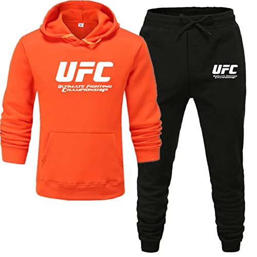 Sudadera Traje de Ropa Deportiva de Moda, Camisetas y Pantalones de MMA con Estampado UFC al Aire Libre para Hombres, Regalos para Eventos en Vivo de UFC (Color : Orange+Black-2, Size : XX-Large)