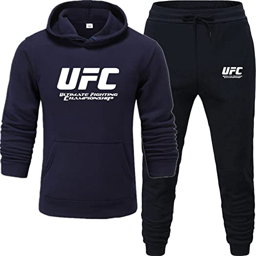 Sudadera Traje de Ropa Deportiva de Moda, Chaqueta y Pantalones de Manga Larga MMA con Estampado UFC de Gimnasio para Adultos, Regalos para Eventos en Vivo de UFC (Color : Blue-2, Size : XX-Large)