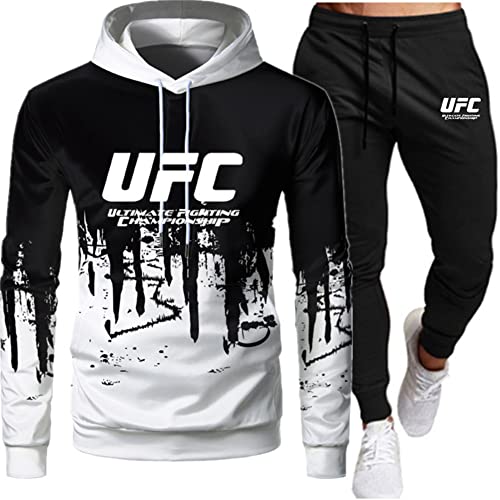 Sudadera Traje de Ropa Deportiva de Moda, UFC al Aire Libre para Adultos Que Imprime Tops y Pantalones de MMA, Regalo para los fanáticos de UFC (Color : White+Black-2, Size : XX-Large)