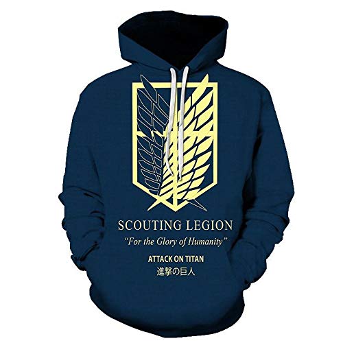 Sudaderas con Capucha,Sudadera con Capucha para Hombre/Mujer Game Attack On Titan Sweater Hombres 3D Sudadera Suelta Azul Oscuro 4XL