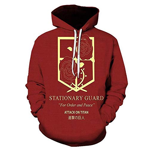 Sudaderas con Capucha,Sudadera con Capucha para Hombre/Mujer Game Attack On Titan Sweater Hombres Sudadera Suelta 3D Rojo L