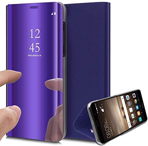 Suhctup Espejo Funda Reemplazo para Samsung Galaxy S6 Caso PC + PU Mirror Brillante Flip Tapa Libro Case Carcasa,Espejo Caja Soporte de Maquillaje con Marco de Cuero Anti-Scratch Cover(Púrpura)
