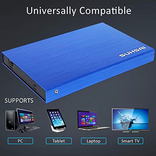 Suhsai Disco duro externo portátil para almacenar datos, películas, música disco duro externo 2.0 USB compatible con SmartTV, Mac, portátil, tableta y PC (500 GB, azul)
