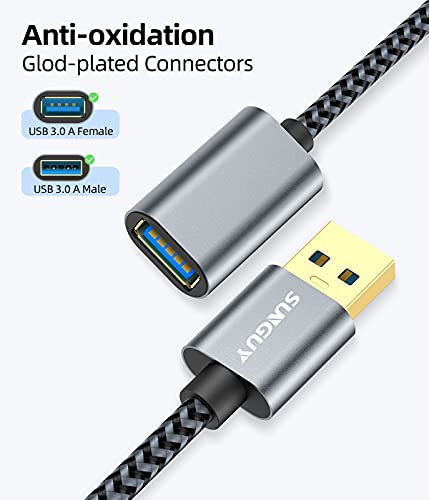 SUNGUY Cable Alargador USB 3.0, 0.5m USB A Macho A Hembra Cable Extension 5 Gbps para Impresora,Ratón,Teclado,Hub,Pendrive,Mando de PS3,VR Gafas,Disco Externo - Gris