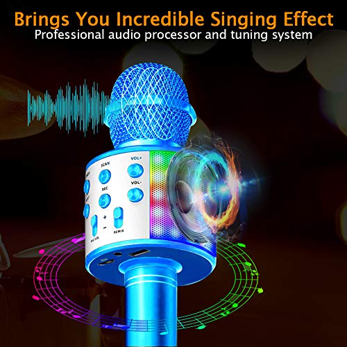 SunTop Micrófono Karaoke Bluetooth, Microfono Inalámbrico Karaoke, Portátil con Altavoz y Luces LED, Reproductor KTV doméstico con función de grabación