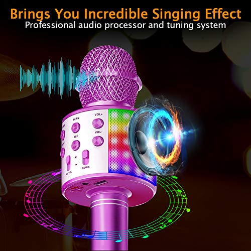 SunTop Micrófono Karaoke Bluetooth, Microfono Inalámbrico Karaoke, Portátil con Altavoz y Luces LED, Reproductor KTV doméstico con función de grabación