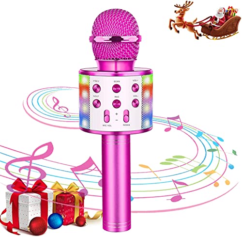SunTop Micrófono Karaoke Bluetooth, Microfono Inalámbrico Karaoke, Portátil con Altavoz y Luces LED, Reproductor KTV doméstico con función de grabación