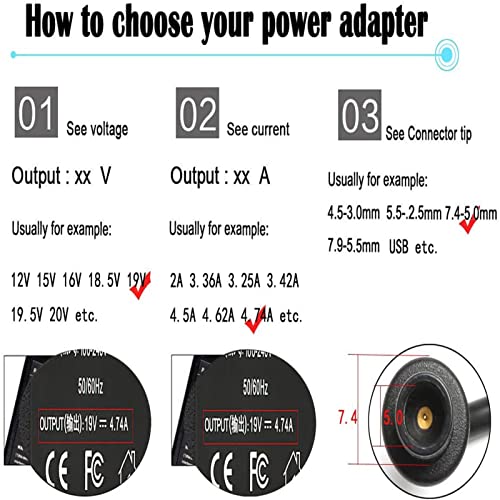Sunydeal Cargador Adaptador Fuente de Alimentación para Portátil HP , 19V 4.74A, 90W, 7.4 x 5.0mm , Compatible con HP Pavilion G4 G6 G6t G7 M6 M7, HP EliteBook 745 820 840 850 G1 G2, HP Compaq Presario Cq40 Cq62, Hp Compaq 2210b 2510p 4510s 4720s, HP Prob
