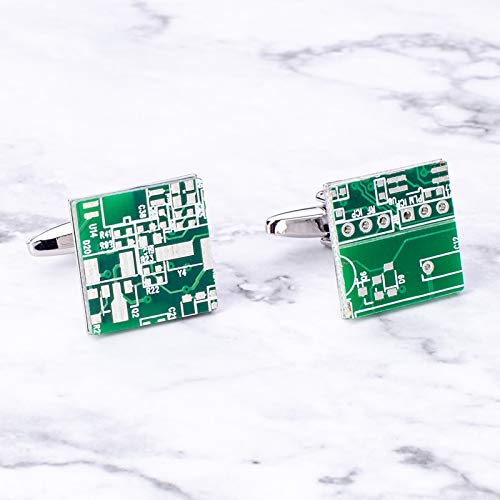 SuoSuo GWTRY Botón de la Placa de Circuito Verde Novedad del Ordenador del Friki del Ordenador Gemelos Manguito for el Regalo de cumpleaños Unisex de la Camisa del Negocio del Partido Creativo