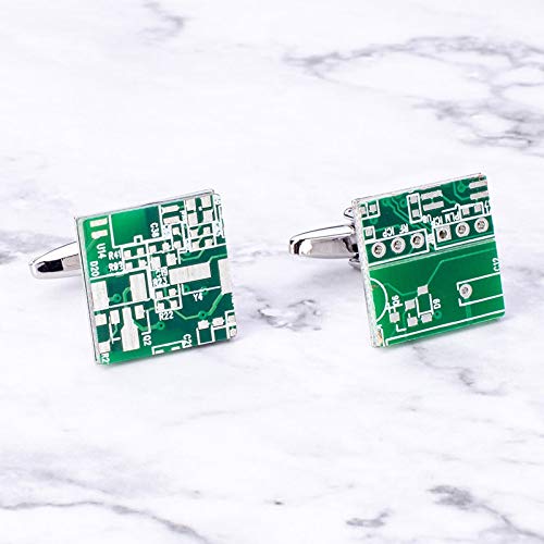 SuoSuo GWTRY Botón de la Placa de Circuito Verde Novedad del Ordenador del Friki del Ordenador Gemelos Manguito for el Regalo de cumpleaños Unisex de la Camisa del Negocio del Partido Creativo
