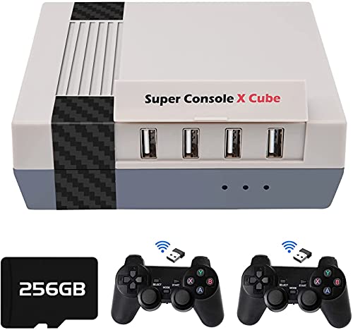 Super Console X Cube - Consola de videojuegos de 256 GB, inalámbrico, retro, 50 emuladores incorporados y 50.000 juegos, salida 4K TV HD/AV, doble controlador con 2 gamepads para PSP/PS1/NES/DC/N64