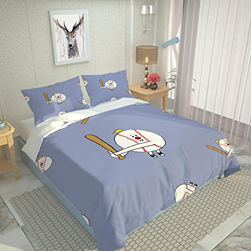 Super King Duvet Cover Set Zipper Closure 87 x 102 Inch(220 x 260cm) Purple White Baseball 3D Printed Bedding Soft Duvet Cover Microfiber Quilt Bedding Set with 2 Pillowcases
