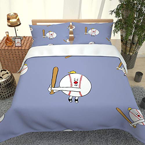Super King Duvet Cover Set Zipper Closure 87 x 102 Inch(220 x 260cm) Purple White Baseball 3D Printed Bedding Soft Duvet Cover Microfiber Quilt Bedding Set with 2 Pillowcases