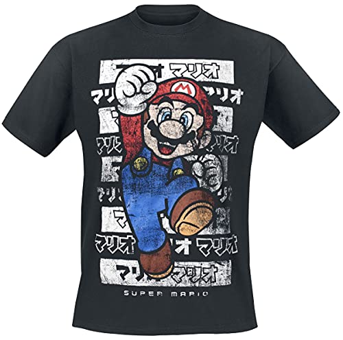 Super Mario Mario - Kanto Hombre Camiseta Negro XL, 100% algodón, Vintage Regular