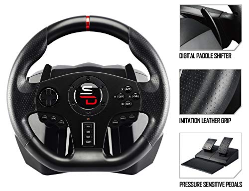 Superdrive - Volante SV700 con pedales, paletas de cambio y vibraciones - PS4, Xbox One, Switch, PC, PS3