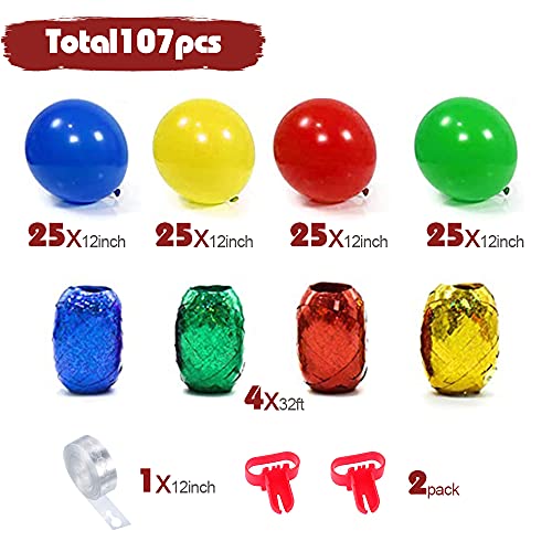Superhéroes Globos, 100 Arco de Guirnalda Globos Rojo Amarillo Azul Verde de Látex, Decoración Cumpleaños Boda Fiesta Aniversario con Cinta de Tira de Globos