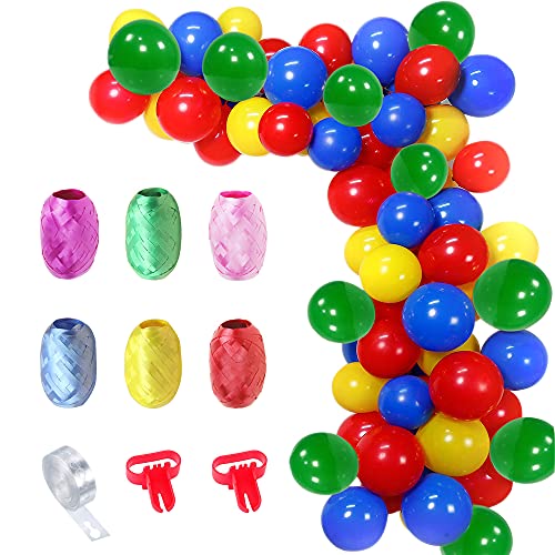 Superhéroes Globos, 100 Arco de Guirnalda Globos Rojo Amarillo Azul Verde de Látex, Decoración Cumpleaños Boda Fiesta Aniversario con Cinta de Tira de Globos