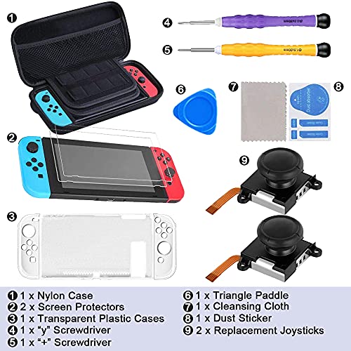 SUPERSUN 11 en 1 Accesorios para Nintendo Switch OLED, Funda para Nintendo Switch con 20 Cartucho de Juegos | 2 Protector de Pantalla | Carcasa de Plastico | 2 Recambios de Joysticks