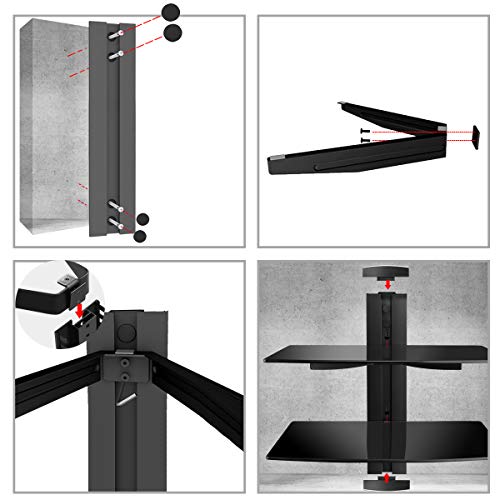 Suptek Soporte de Pared para 2 estantes flotantes(Vidrio Templado) de DVD/Cajas de Cable/Consolas de Juegos/Accesorios de TV, Negro CS202