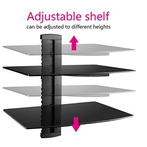 Suptek Soporte de Pared para 2 estantes flotantes(Vidrio Templado) de DVD/Cajas de Cable/Consolas de Juegos/Accesorios de TV, Negro CS202